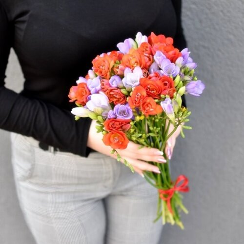 Two-color bouquet of freesia
