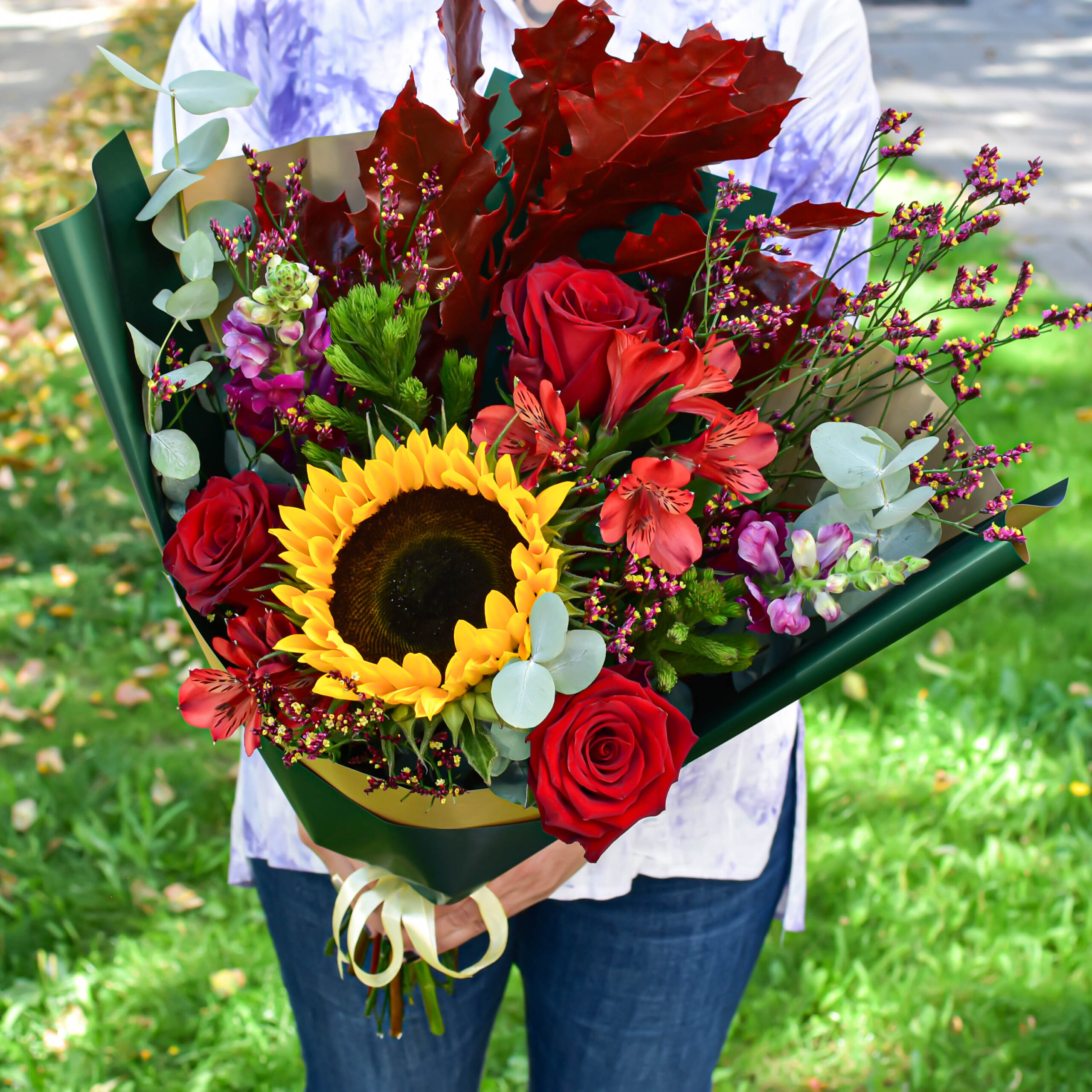 Rudeninė puokštė su saulėgrąža